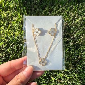 Matching White Clover Earrings + Necklace for a Minimalistic Style, Feminine